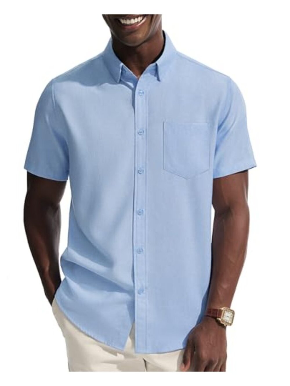 Men's Short Sleeve Button Down Dress Shirt Regular Fit Wrinkle Resistant